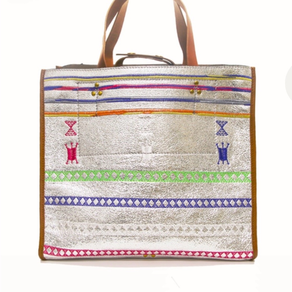 Jerome Dreyfuss Silver Tote with Multicolor Stripes